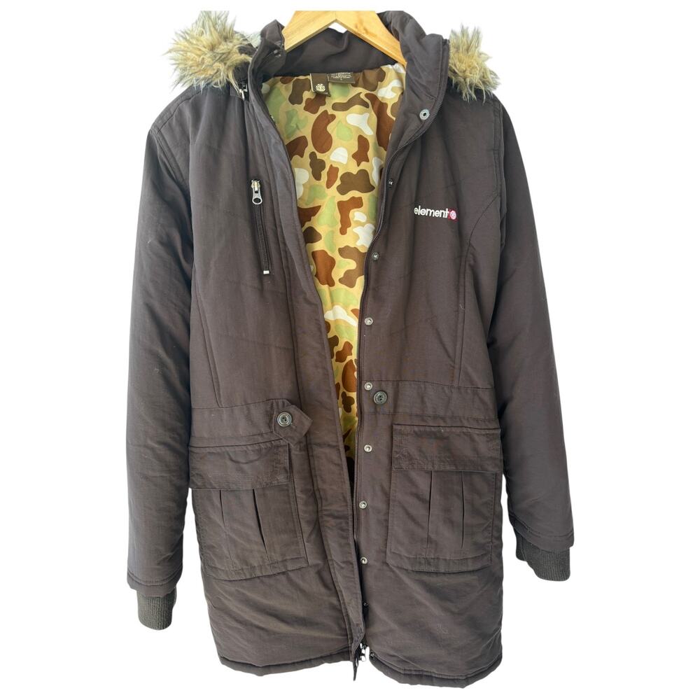 Element Insulated Parka Jacket Womens Large Brown Faux Fur Hood Winter Coat